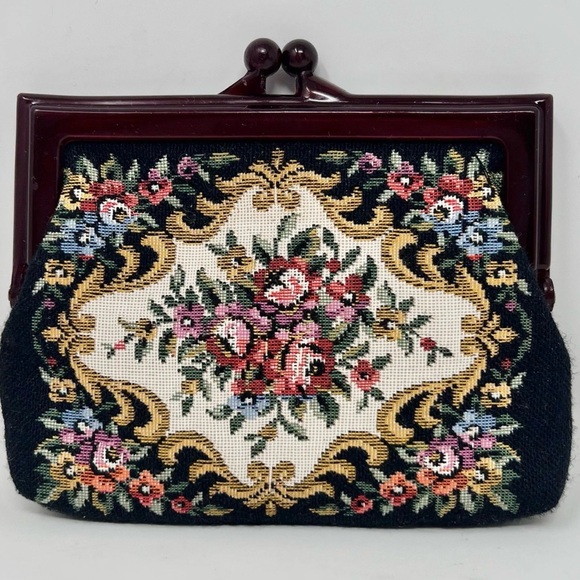 Handbags - Vintage Black Floral Tapestry Change purse